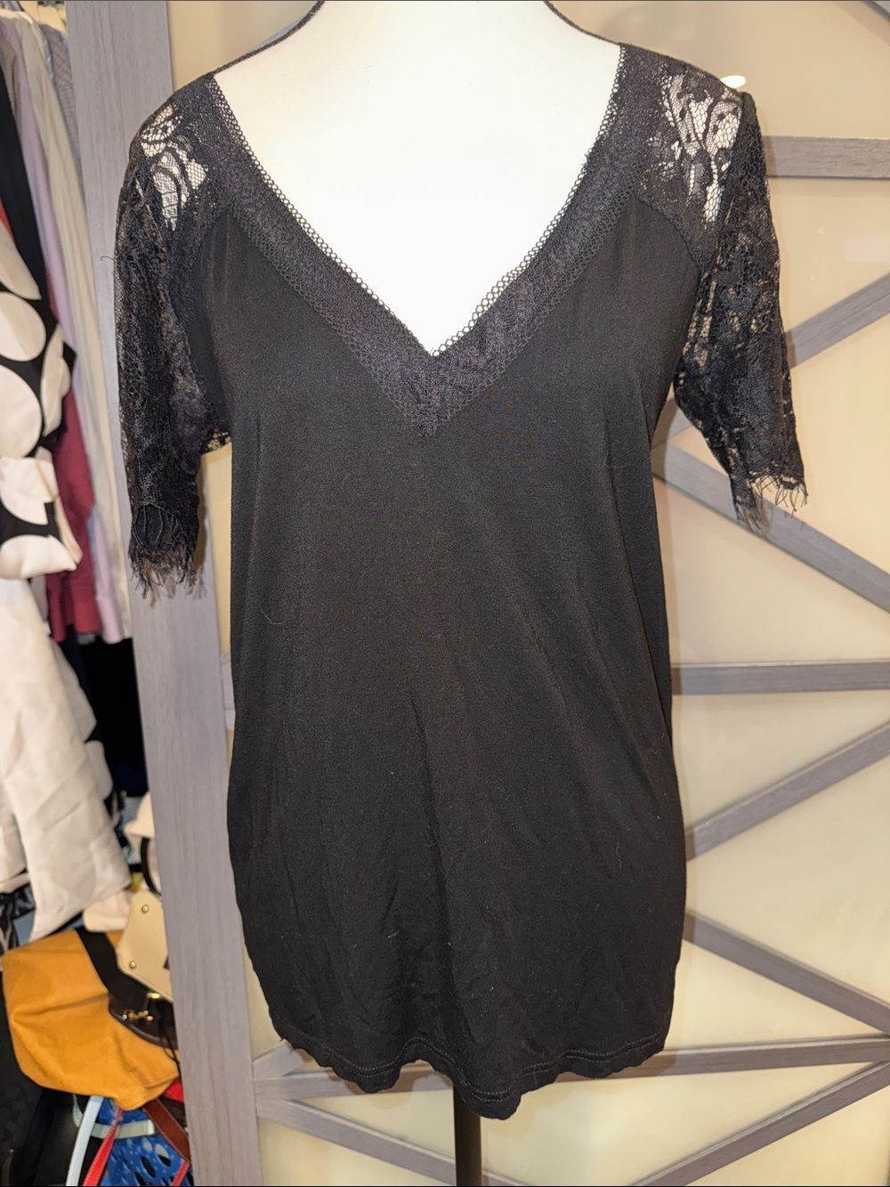Vici Black Lace-Trim V-Neck Top